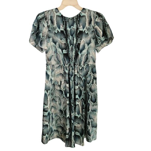 Elie Tahari Silk Dress Sz 4 Aqua Black Dia Snake Print Flutter Sleeve New $468 - Picture 1 of 16